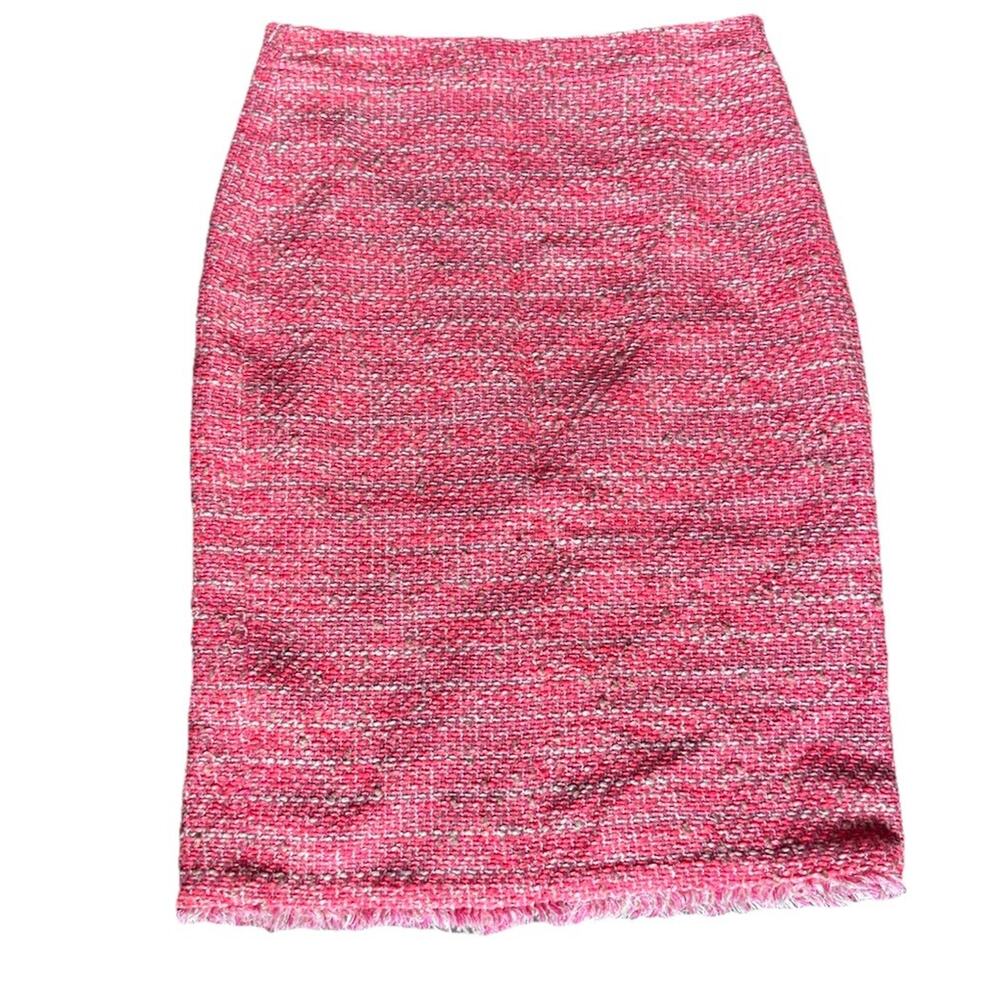J.Crew Womens Tweed Pencil Skirt Pink Back Zip Frayed Hem Work Casual 2P PETITES - Picture 14 of 15